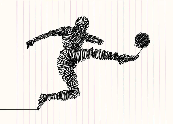 Dessin Continu Illustration Montre Footballeur Donner Coup Pied Ballon Foot — Image vectorielle