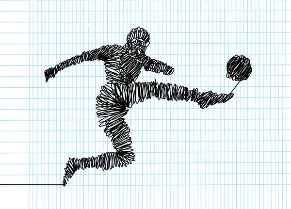 连续线图 插图显示一个足球运动员踢球 矢量插图 — 图库矢量图片