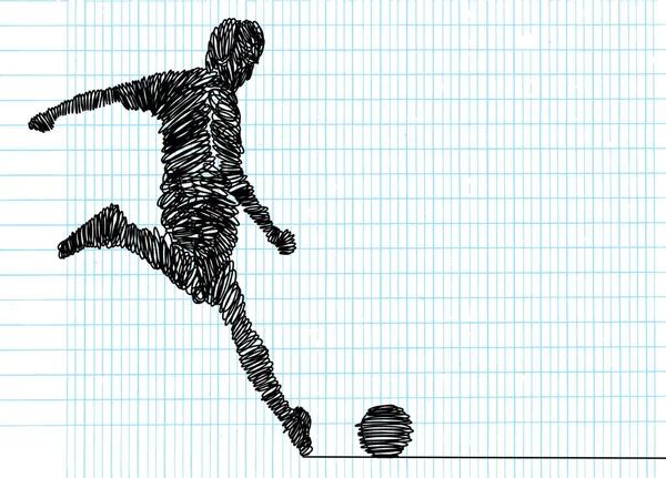 Dibujo Continuo Línea Ilustración Muestra Que Jugador Fútbol Patea Pelota — Vector de stock