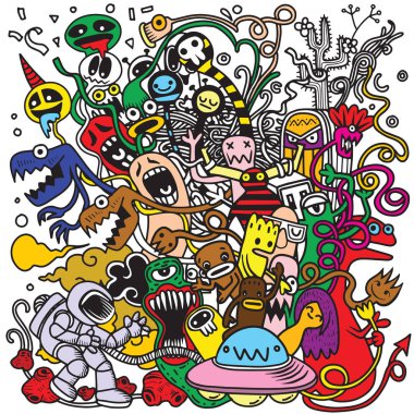 Doodle sevimli canavar arka plan, el çizimi Doodle vektör çizim