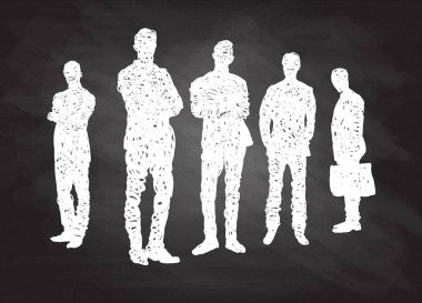 İş insanlar takım çalışması, farklı grup insan ayakta, vektör çizim çizgi film karakteri çizgi çizme.