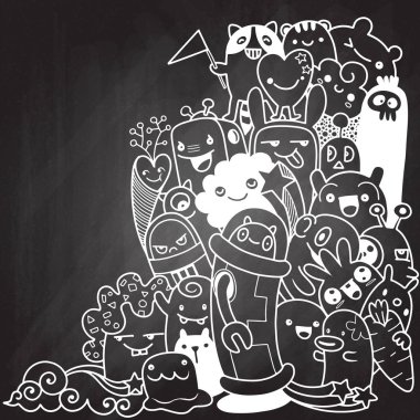 Doodle sevimli canavar arka plan, el çizimi Doodle vektör çizim
