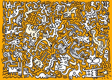 Çizim, düz tasarım el çizilmiş vektör çizim, Doodle komik hayvan, Illustrator satır aletleri