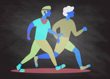 İki çalışan adam. Çizgi film koşu dostum. Vektör çizim