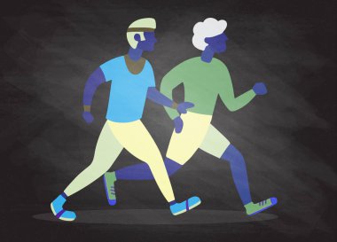 İki çalışan adam. Çizgi film koşu dostum. Vektör çizim