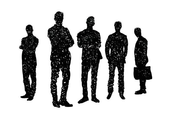 Ділові Люди Командна Робота Лінійний Малюнок Різних Груп Стоячих Людей — стоковий вектор