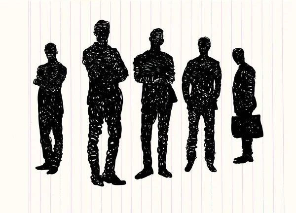 Trabajo Equipo Business People Dibujo Línea Diversos Grupos Personas Pie — Vector de stock