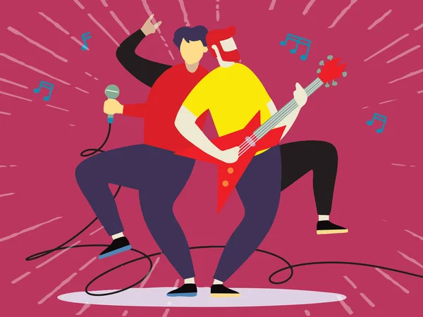 音乐乐队音乐会与吉他弹奏者和声乐 矢量插图 — 图库矢量图片