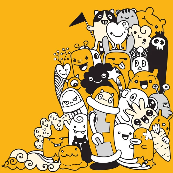 Doodle sevimli canavar arka plan, el çizimi Doodle vektör çizim