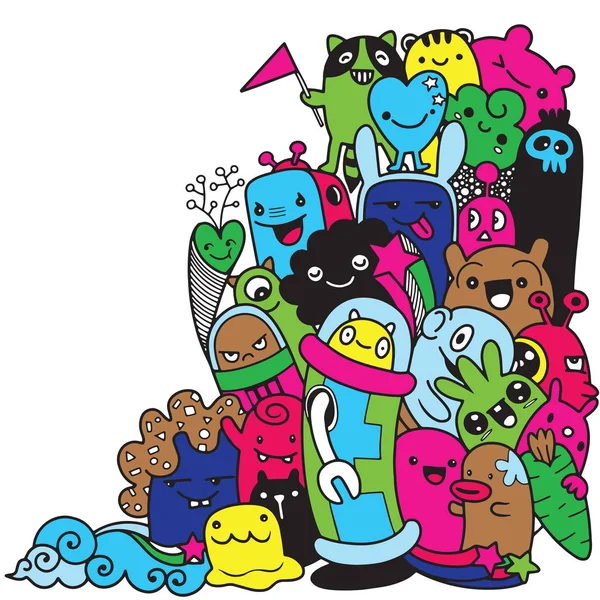 Doodle sevimli canavar arka plan, el çizimi Doodle vektör çizim