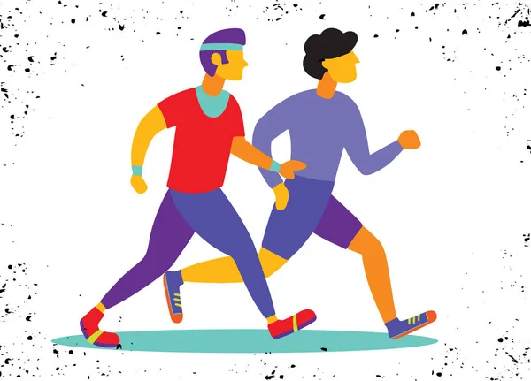 Due Uomini Corsa Cartoon Jogging Amico Illustrazione Vettoriale — Vettoriale Stock