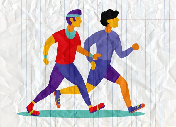 Deux Hommes Fuite Cartoon Jogging Copain Illustration Vectorielle — Image vectorielle