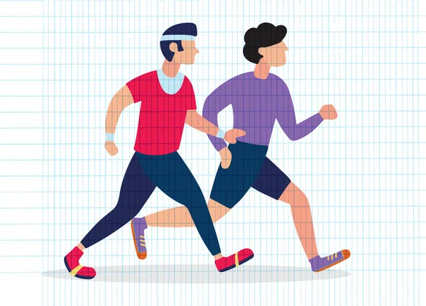 Due Uomini Corsa Cartoon Jogging Amico Illustrazione Vettoriale — Vettoriale Stock