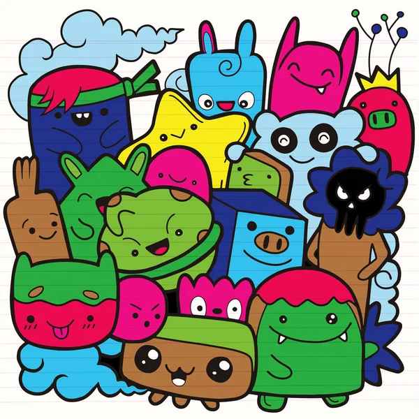 Monstruos Divertidos Patrón Monstruo Lindo Para Colorear Libro Fondo Blanco — Vector de stock