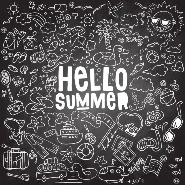 Öğeleri elle çizilmiş vektör çizim set yaz doodles.