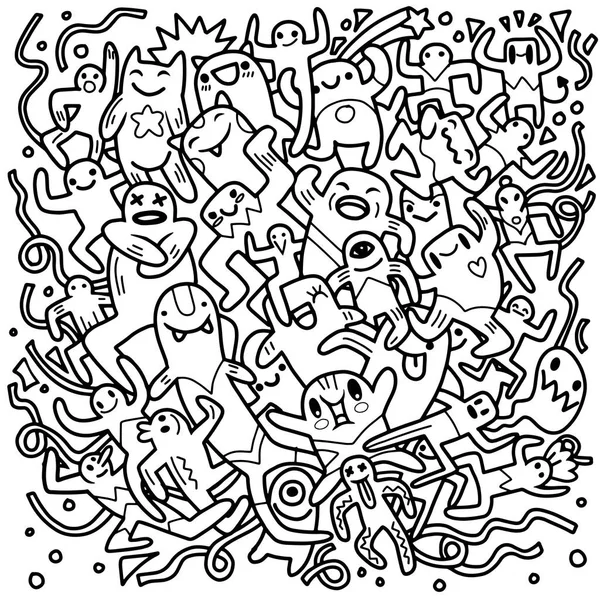 Hand Tekenen Doodle Vector Illustratie Van Grappige Partij Mensen Platte — Stockvector