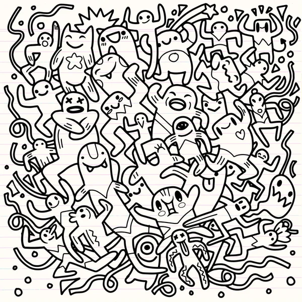 Hand Rita Doodle Vektor Illustration Roliga Part Människor Platt Design — Stock vektor