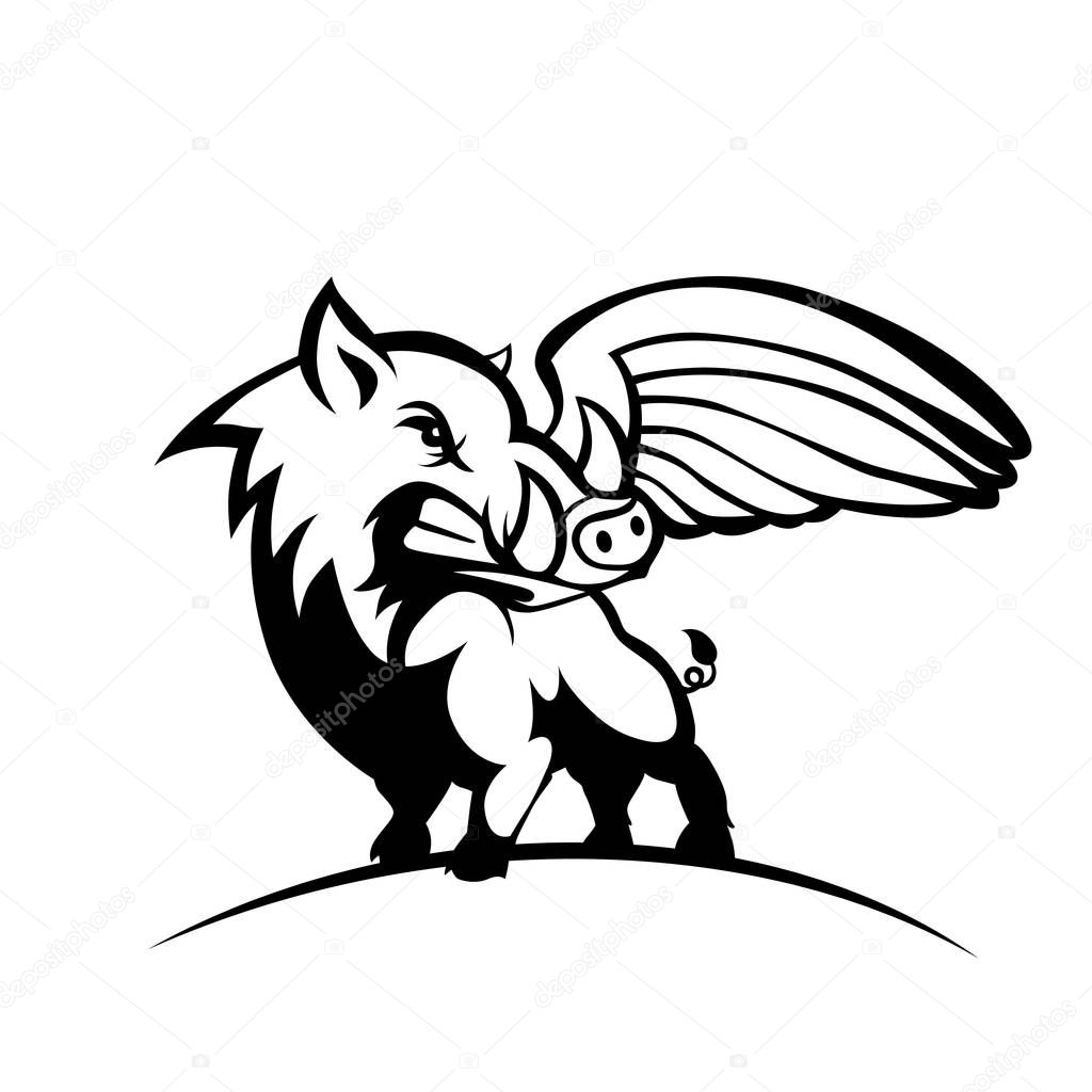 Wild hog or boar with wing logo