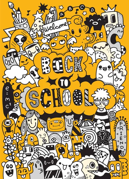 Mano Dibujar Doodle Elemento Escuela Doodle Ilustración Monstruos Lindos — Archivo Imágenes Vectoriales