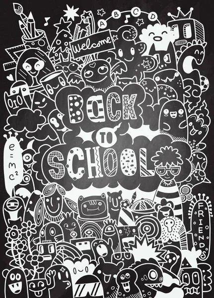 Hand Zeichnen Doodle Schule Element Doodle Illustration Von Niedlichen Monstern — Stockvektor