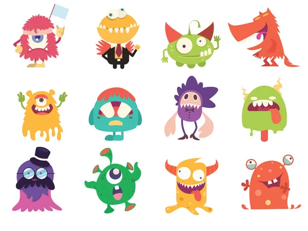Cartoon Monsters Collectie Vector Set Cartoon Monsters Ontwerpen Voor Afdrukken — Stockvector