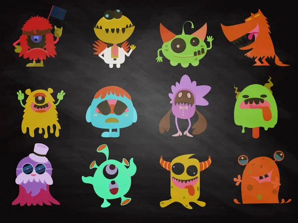 Coleção Desenhos Animados Monstros Conjunto Vetorial Monstros Desenhos Animados Design — Vetor de Stock