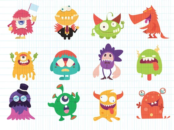 Colección Monstruos Dibujos Animados Conjunto Vectorial Monstruos Dibujos Animados Diseño — Vector de stock