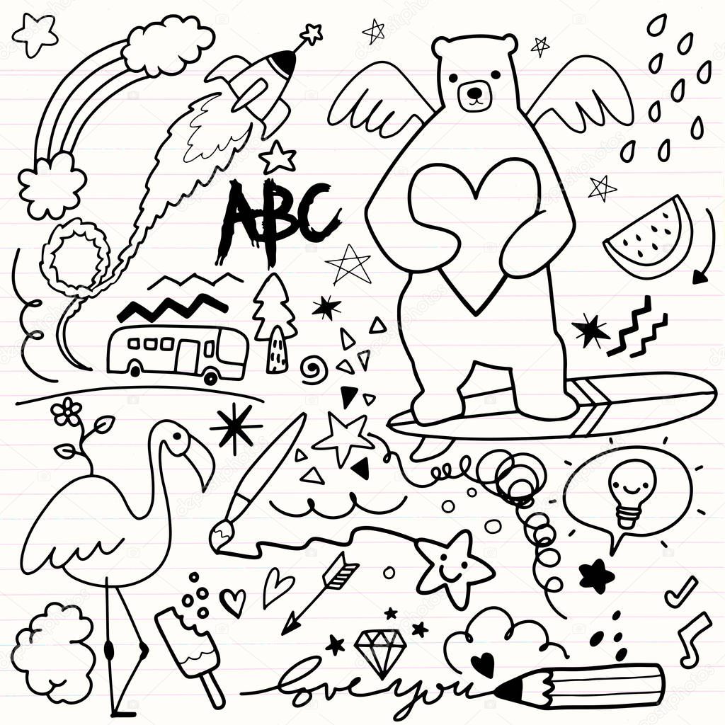 Vector line art Doodle cartoon set of objects and symbols Vol.2