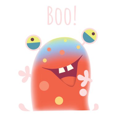 Çılgın canavar duygu vektör Illustration. Sevimli canavar illüstrasyon. Yarım yamalak karikatür canavar korkutuyor ve boo söyleyerek!