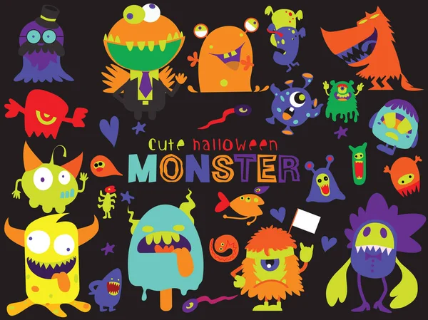 Mignon Effrayant Halloween Monstres Bonbons Illustration Vectorielle Doodle Mignon Monstre — Image vectorielle