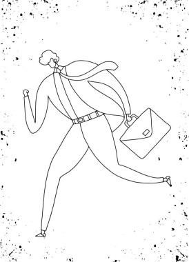 Bir iş adamı başarı için çalışır. Evrak çantası, iş, enerjik, dinamik kavramı ile çalışan bir işadamı çizimi