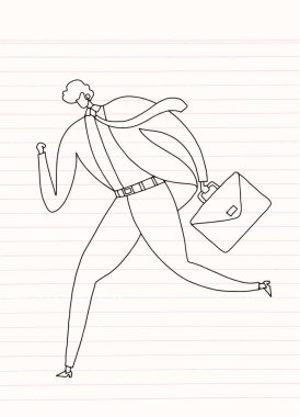 Bir iş adamı başarı için çalışır. Evrak çantası, iş, enerjik, dinamik kavramı ile çalışan bir işadamı çizimi