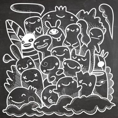 Doodle sevimli canavar arka plan, el çizimi Doodle vektör çizim