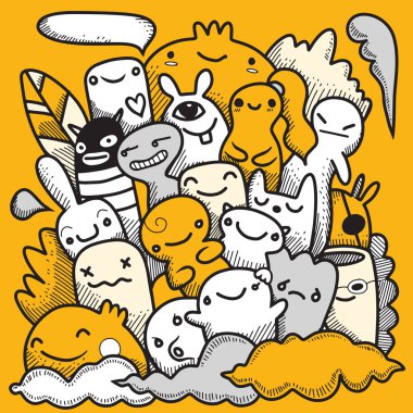 Doodle sevimli canavar arka plan, el çizimi Doodle vektör çizim