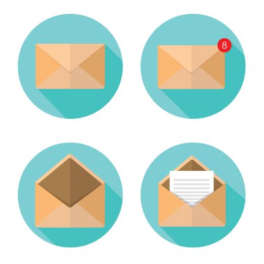 açık ve kapalı zarf kümesini. analiz yazışma, spam ve kişisel iletişim kavramı. üzerinde şık arka plan izole. düz stil modern tasarım vektör çizim