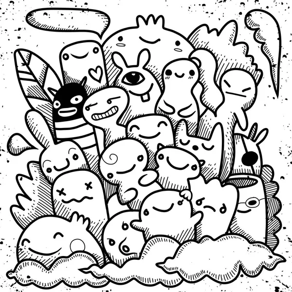 Ilustração Vetorial Doodle Bonito Monstro Fundo Desenho Mão Doodle —  Vetores de Stock