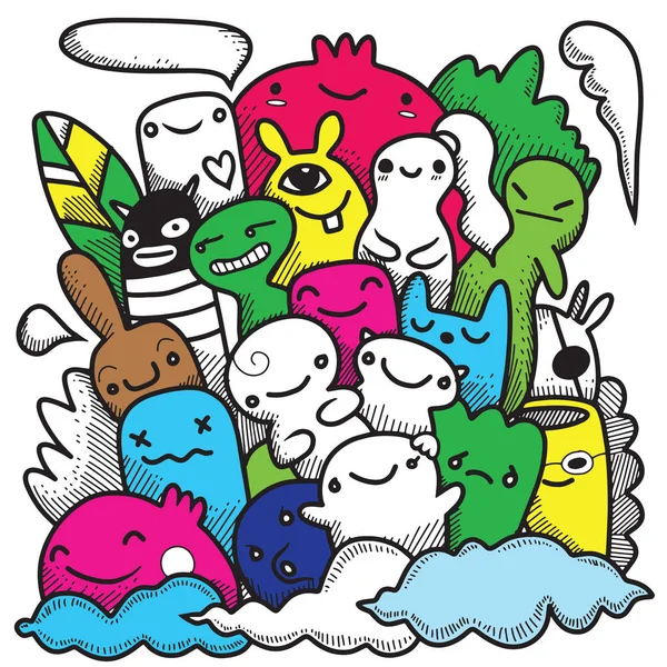 Ilustração Vetorial Doodle Bonito Monstro Fundo Desenho Mão Doodle —  Vetores de Stock