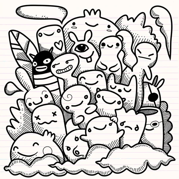 Ilustración Vectorial Doodle Lindo Monster Fondo Dibujo Mano Doodle — Vector de stock