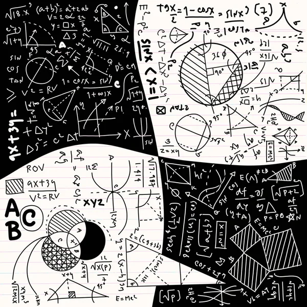 Formule Fisiche Fenomeno Illustrazione Disegnata Mano Consiglio Scientifico Con Matematica — Vettoriale Stock