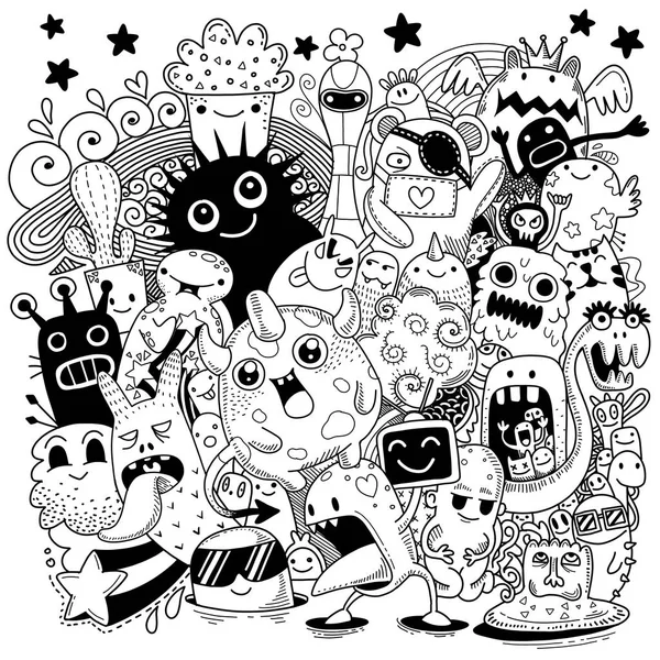 Ilustração Vetorial Doodle Bonito Monstro Fundo Desenho Mão Doodle — Vetor de Stock