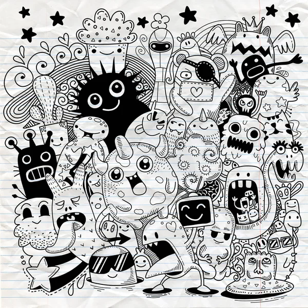 Vektor Illustration Des Doodle Niedlichen Monster Hintergrund Hand Zeichnung Doodle — Stockvektor