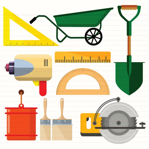 Voorraad Vector Illustratie Instellen Geïsoleerde Pictogrammen Gebouw Tools Reparatie Bouw — Stockvector