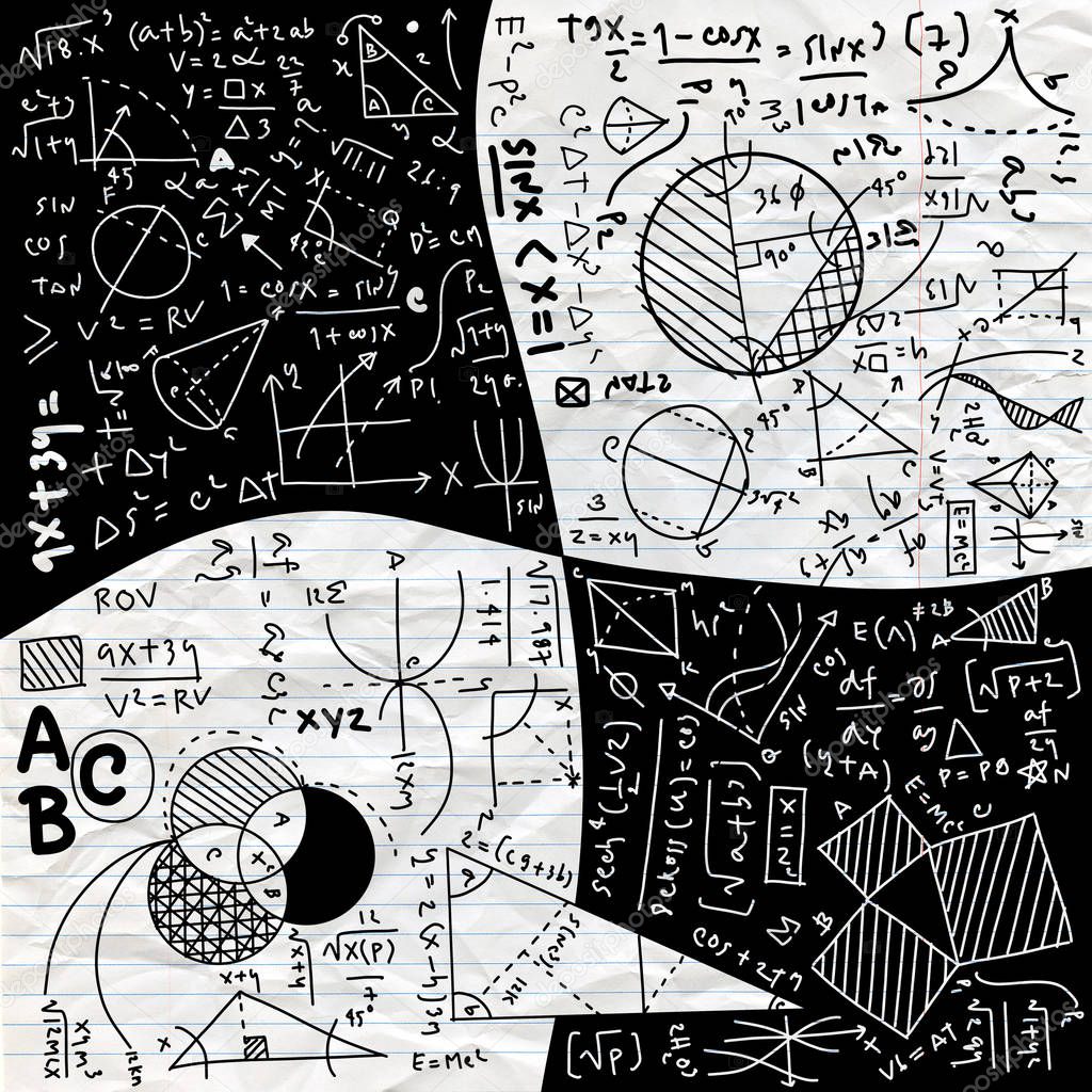 Physical formulas and phenomenon. hand-drawn illustration. science board with math. physics education at school