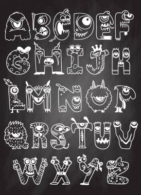 Cadılar Bayramı alfabetik karakterlerle komik canavar, canavar karikatür font