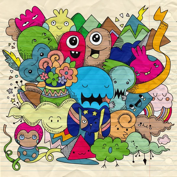 Vektor Illustration Des Doodle Niedlichen Monster Hintergrund Hand Zeichnung Doodle — Stockvektor
