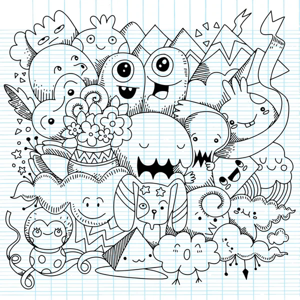 Vector Εικονογράφηση Της Doodle Χαριτωμένο Τέρας Φόντο Χέρι Σχέδιο Doodle — Διανυσματικό Αρχείο