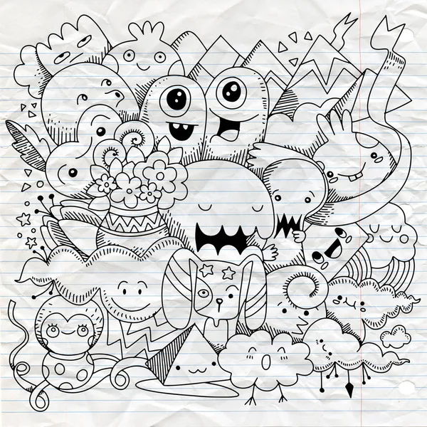 矢量插图的涂鸦可爱的怪物背景 手绘涂鸦 — 图库矢量图片