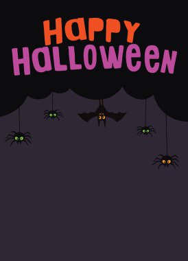 Mutlu Halloween metin afiş, vektör, mutlu Cadılar Bayramı yazı vektör. Örümcek ve web afiş, poster, tebrik kartı, yeni yıl eğlencesi daveti için tatil hat. İzole illüstrasyon.