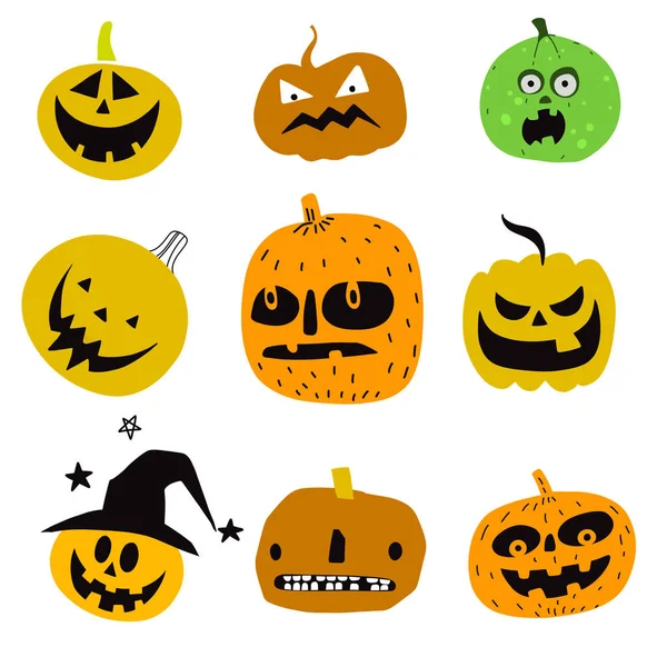 Carine Zucche Halloween Isolato Sfondo Illustrazione Vettoriale Stile Piatto — Vettoriale Stock