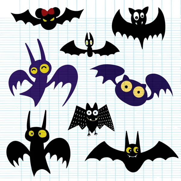 Set Iconos Murciélago Negro Halloween Siluetas Murciélagos Símbolo Halloween — Vector de stock